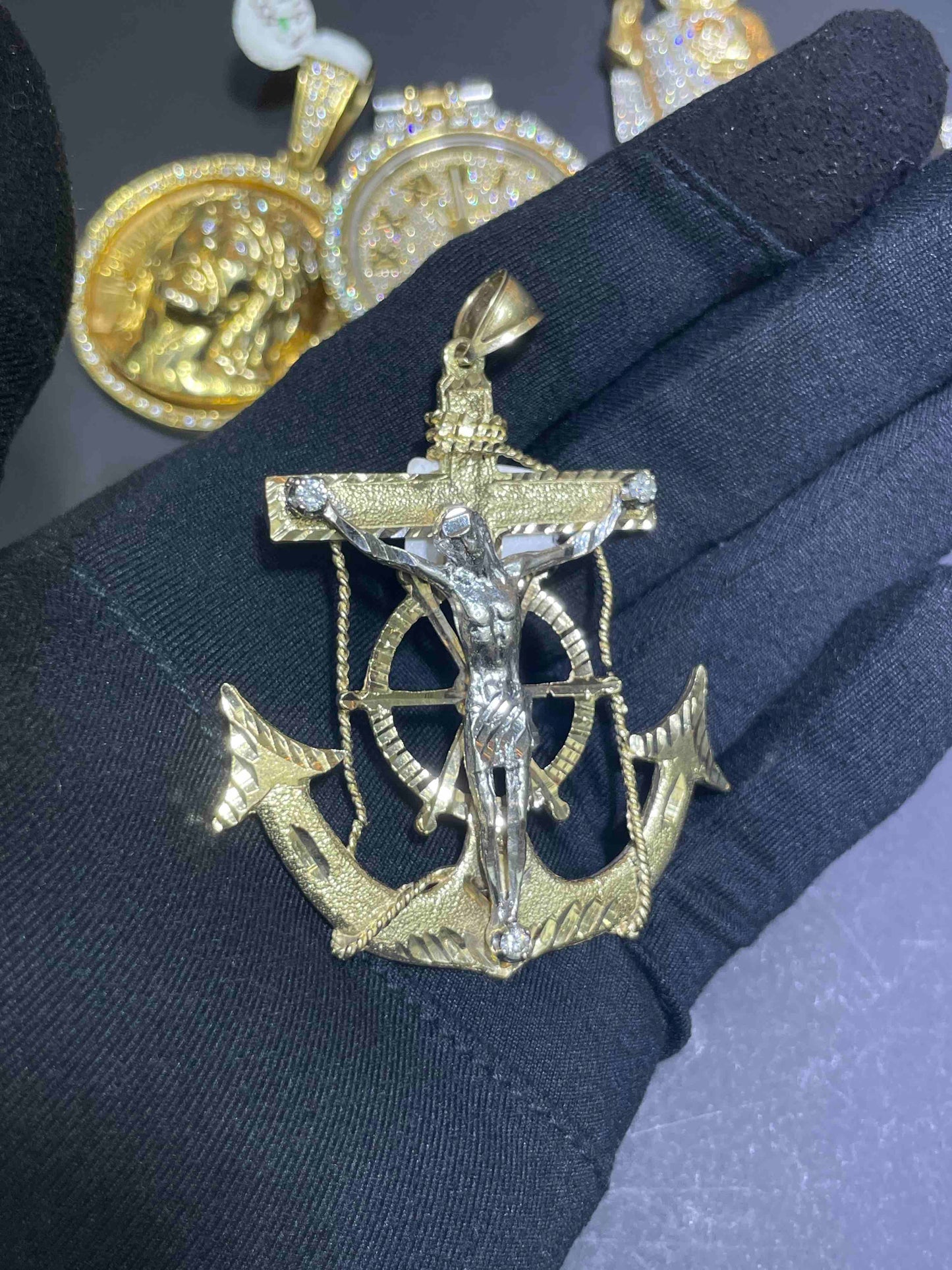 Gold Anchor Jesus Pendant