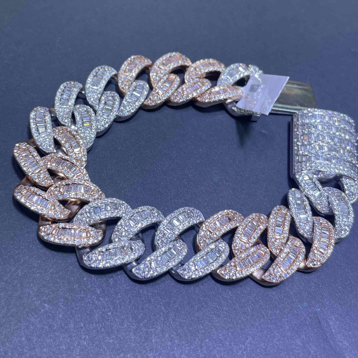 Iced Out Cuban Link Bracelet 14k Rose Two Tone | 71 G, 14 ct