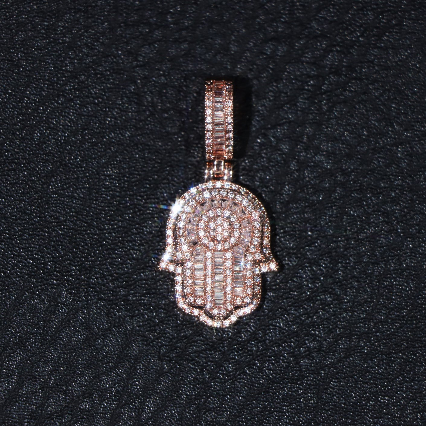 Moissanite Small Baguette Hamsa Pendant