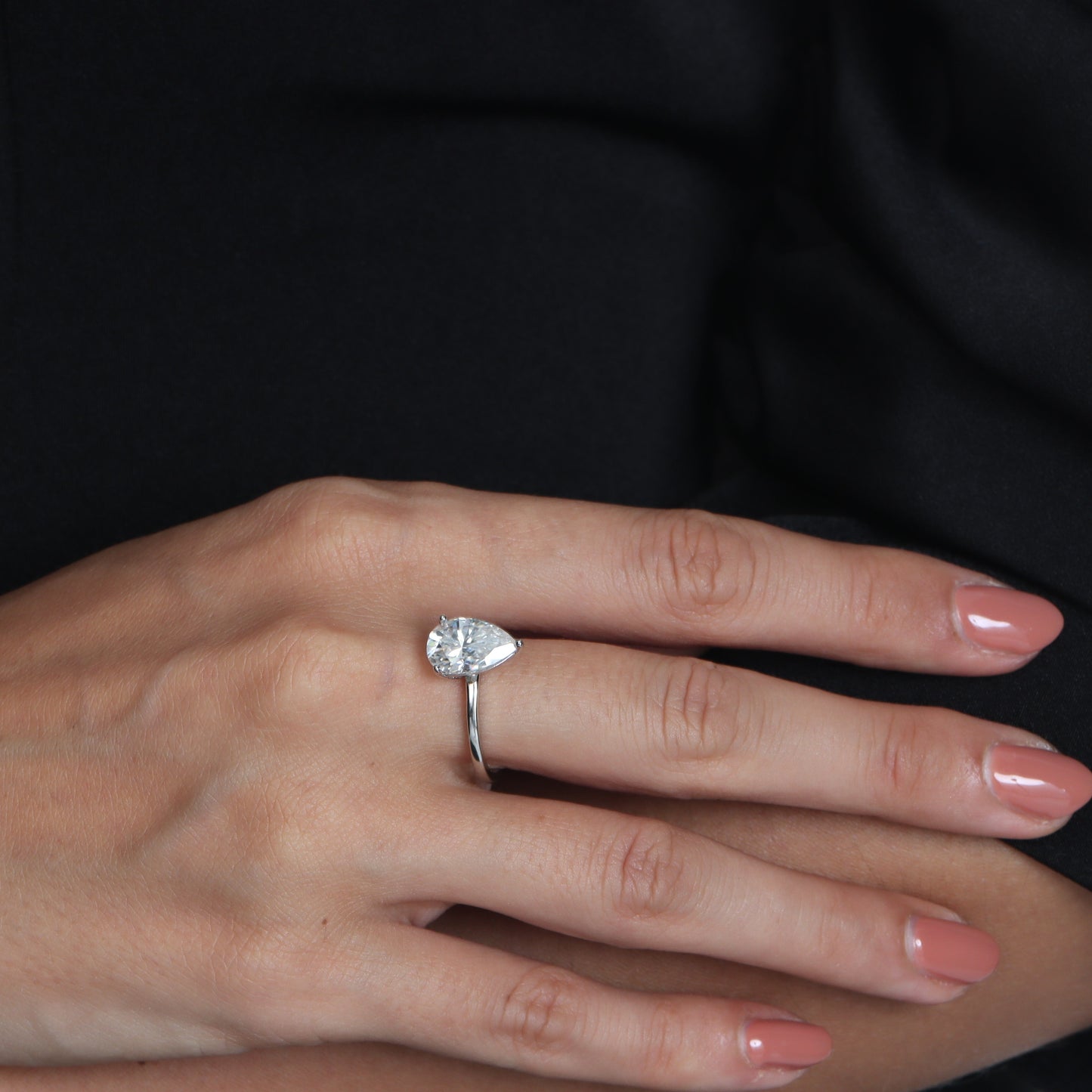 Three-Prong Solitaire Pear Cut Moissanite Ring