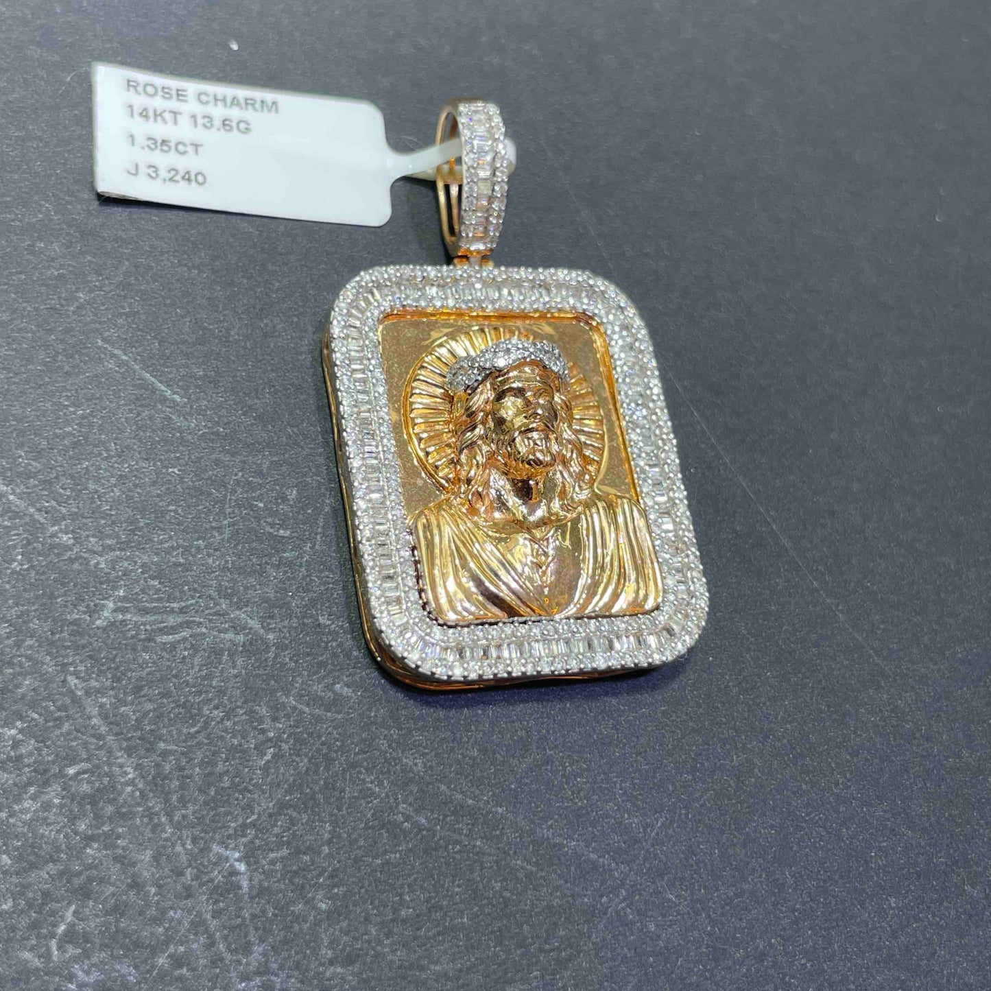 Iced Out Charm Rose Gold 14k Jesus Christ Charm 1.35 CT