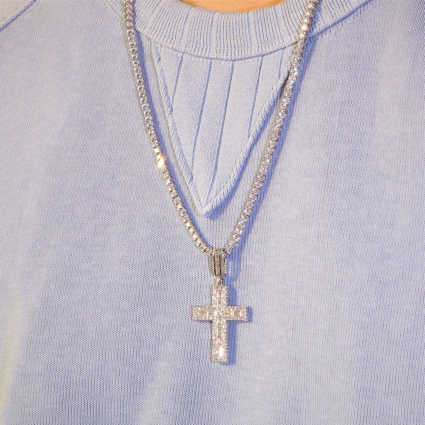 Baguette Cross Pendant Necklace