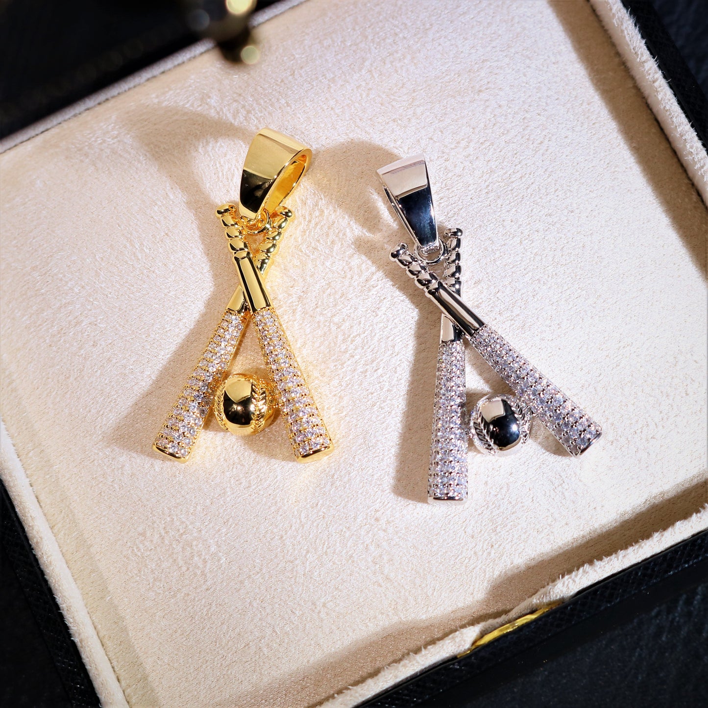 18K Gold Plated with Diamond Baseball Pendant