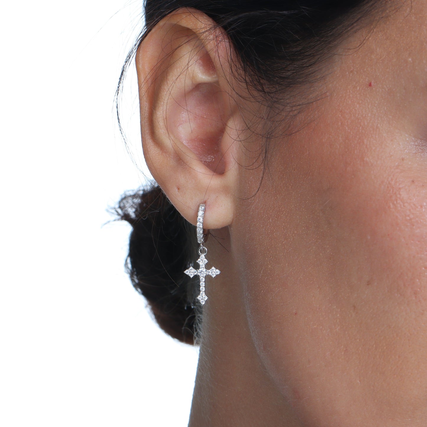 Moissanite Gothic Cross Hoop Earrings