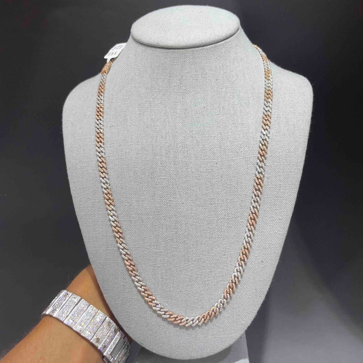 10k Rose Two Tone 5MM Miami Cuban Link Chain Iced Out