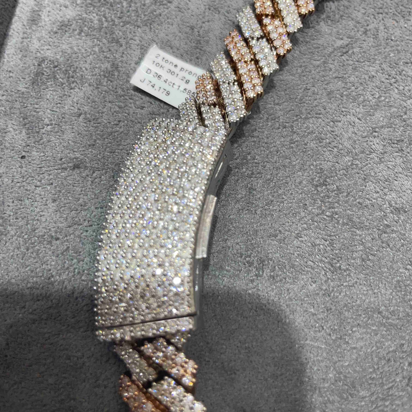 10k Two Tone Rose Bust Down Prong Cuban Chain | 301 Grams | 37 Cts