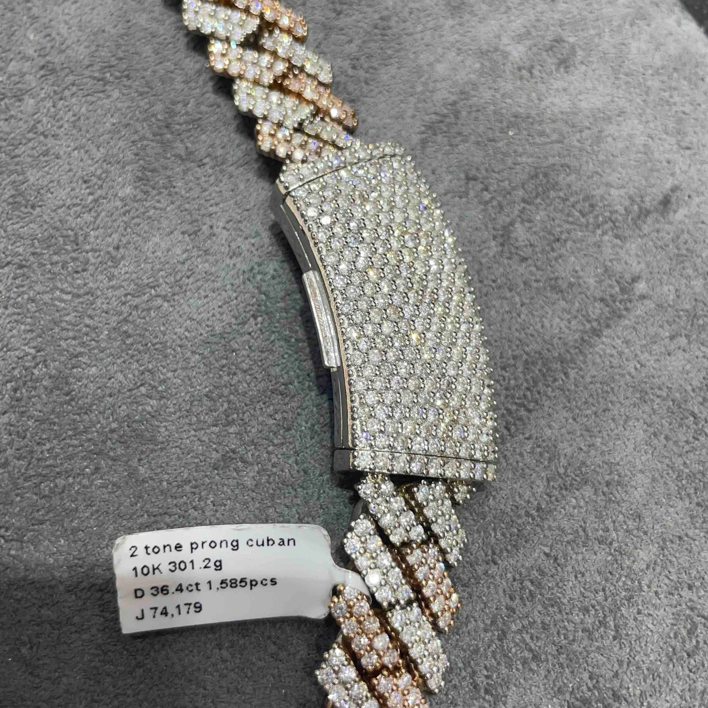 10k Two Tone Rose Bust Down Prong Cuban Chain | 301 Grams | 37 Cts