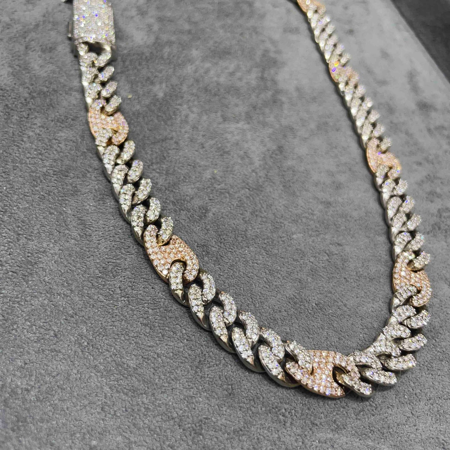 14k Bust Down Mariner Cuban Chain Rose 163 Grams | 19 ct | Two Tone