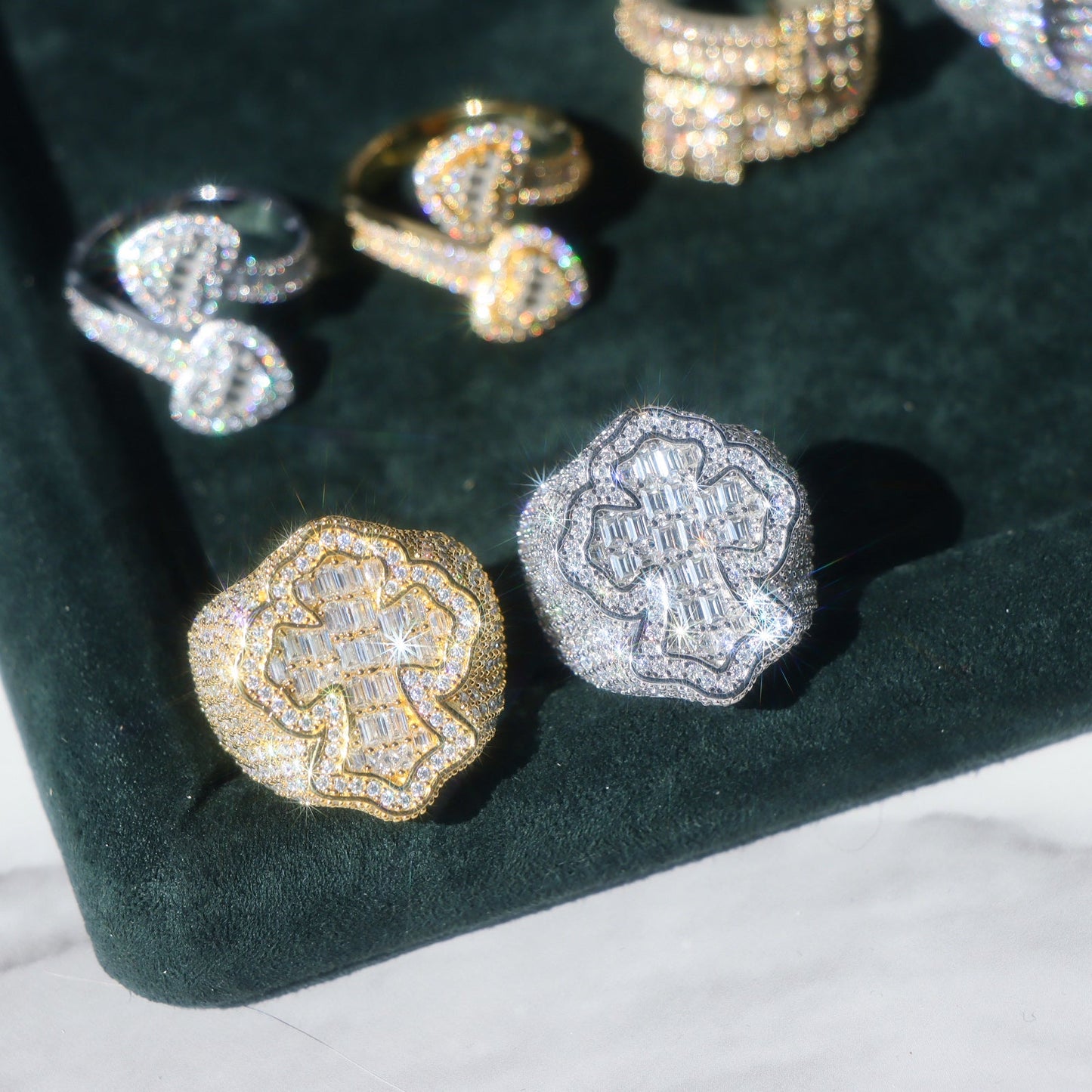 Baguette Moissanite Cross Ring in Sterling Silver