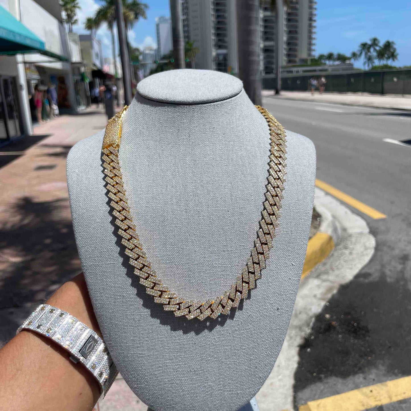10k Yellow Gold BUST DOWN Iced Out Cuban Link w/ Prong