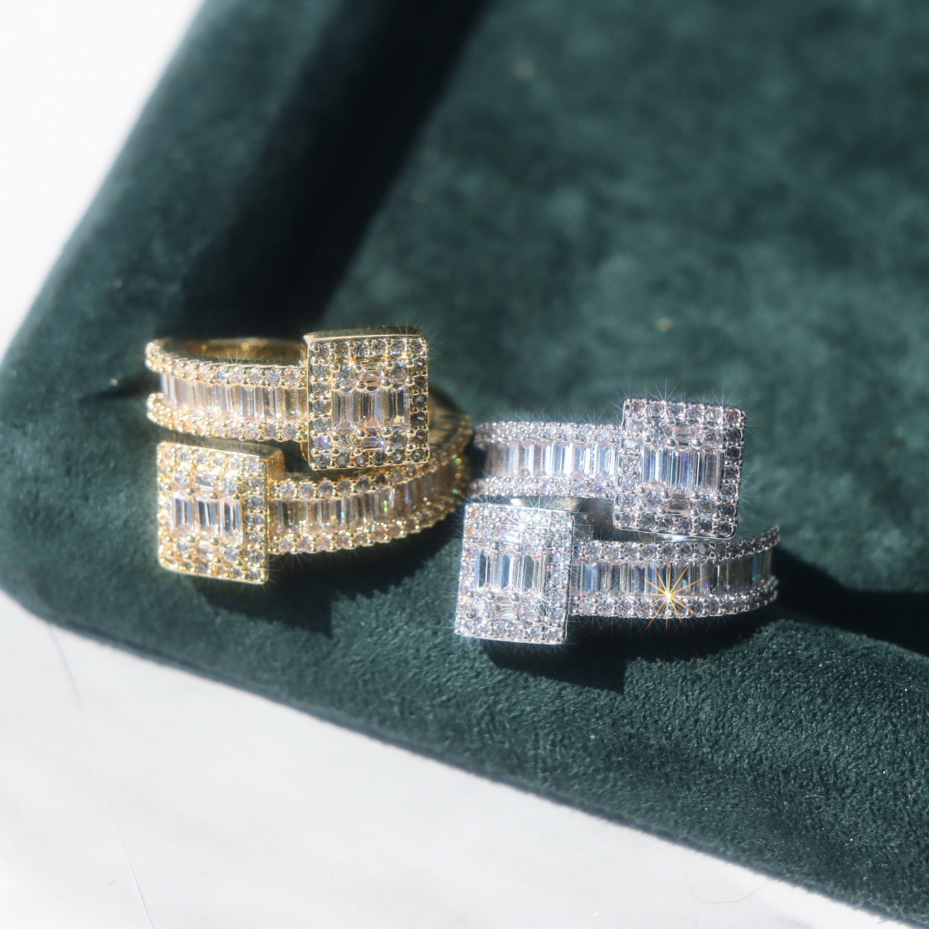 Square Baguette Moissanite Cuff Ring