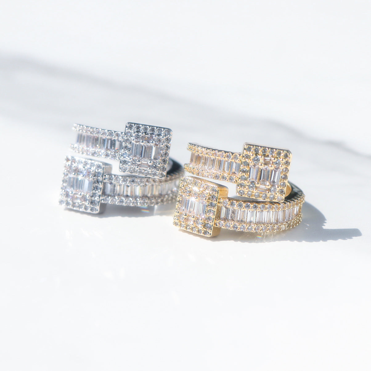 Square Baguette Moissanite Cuff Ring