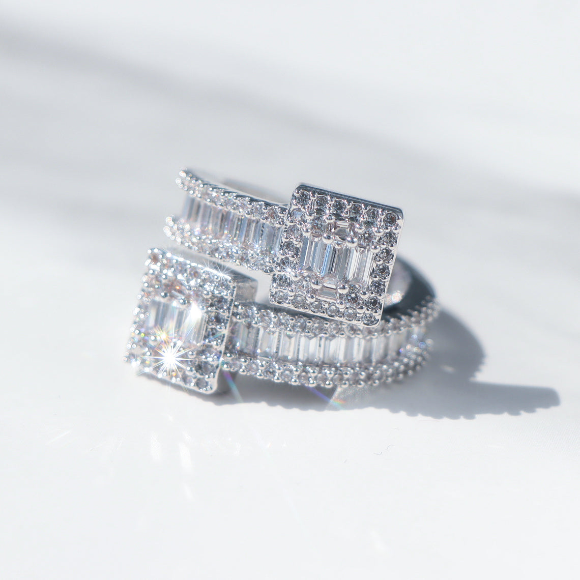 Square Baguette Moissanite Cuff Ring