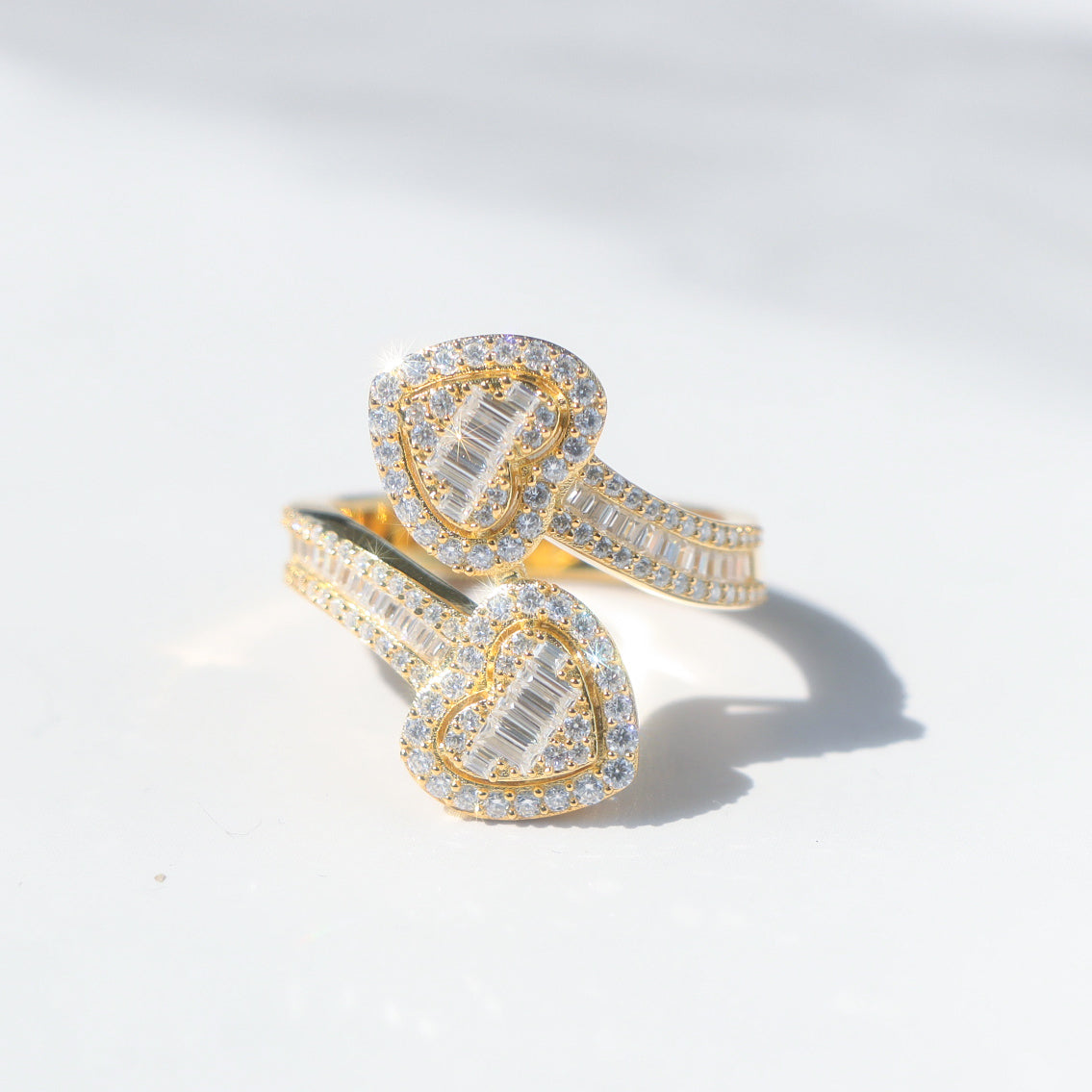 Baguette Moissanite Heart Cuff Ring