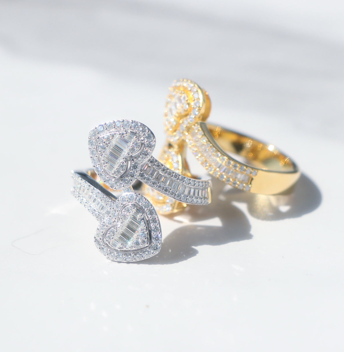 Baguette Moissanite Heart Cuff Ring