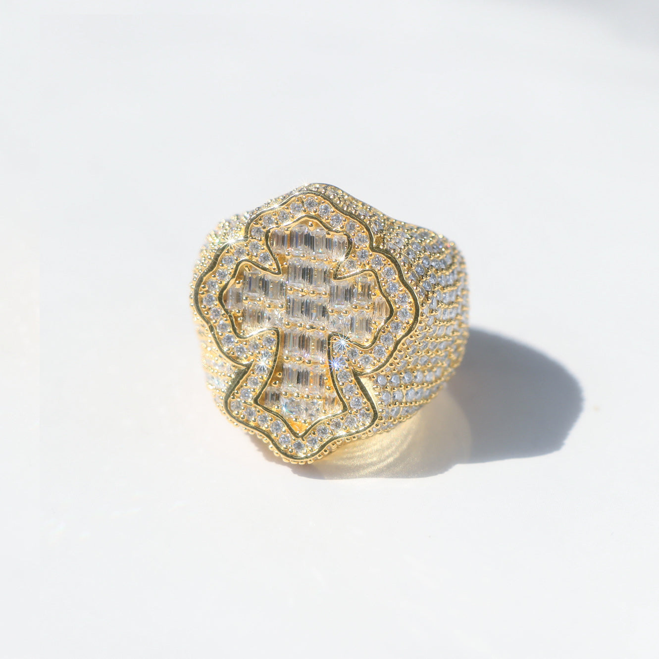 Baguette Moissanite Cross Ring in Sterling Silver