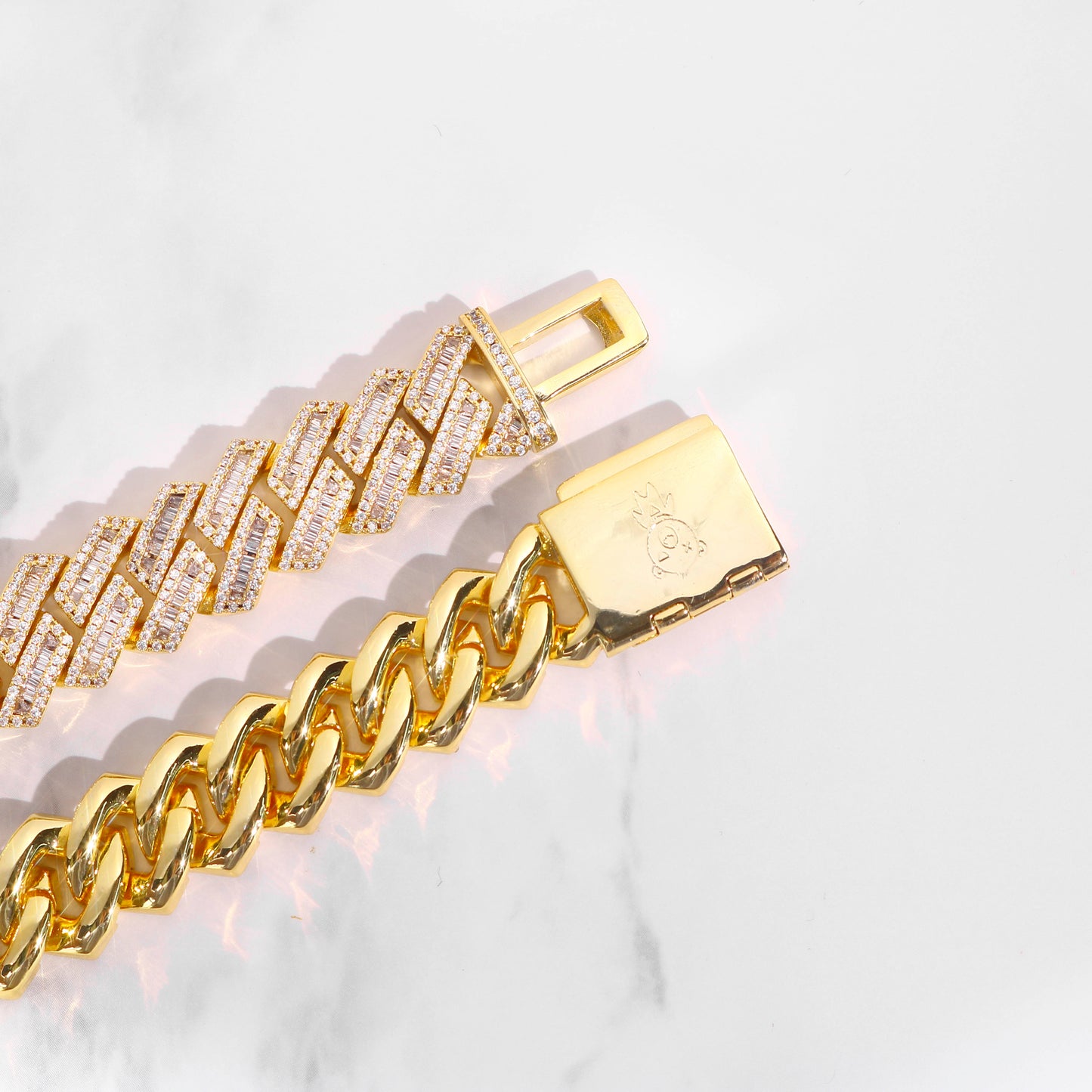 16mm Baguette Diamond Prong Cuban Link Chain