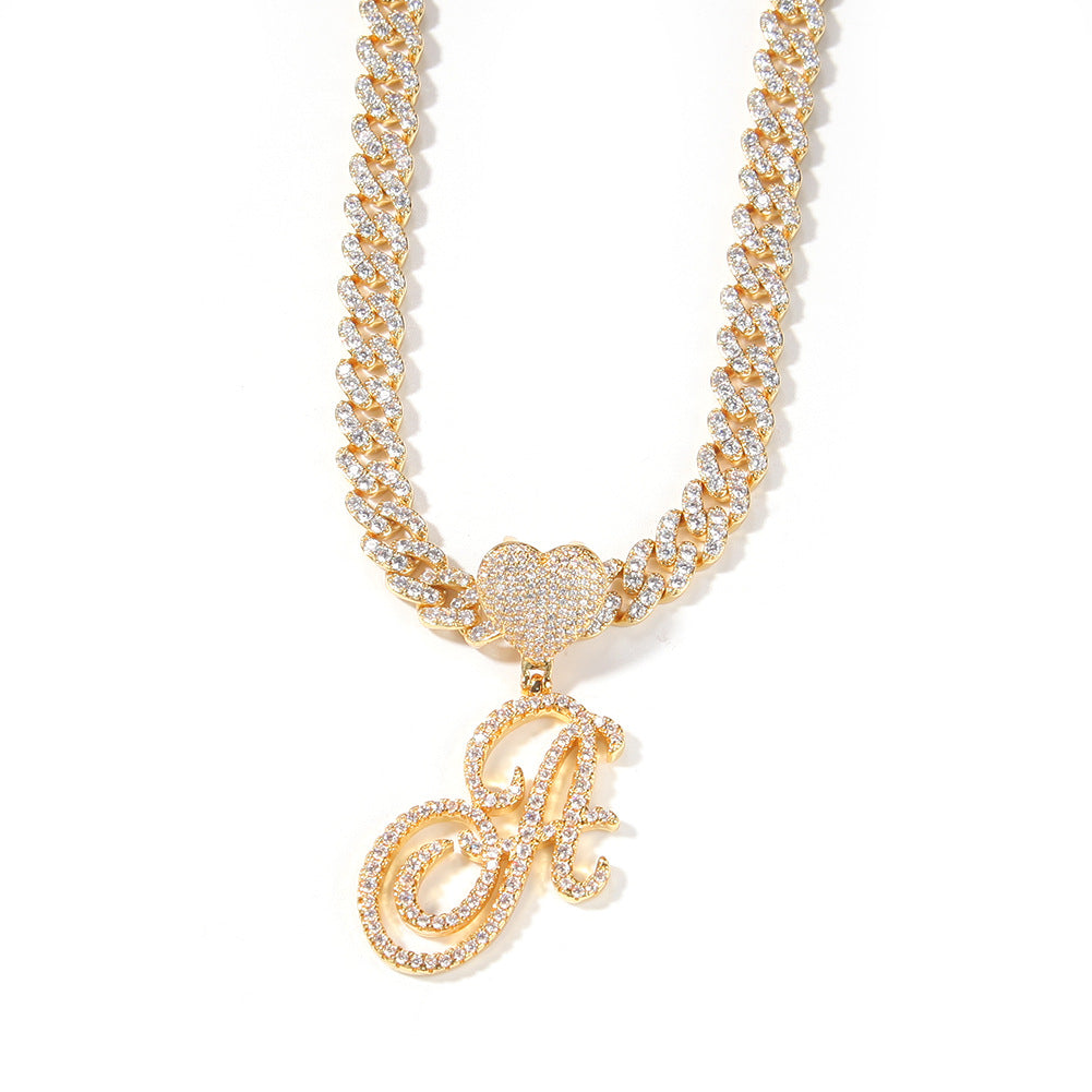 Dancing Script Initial Pendant with Heart Bail