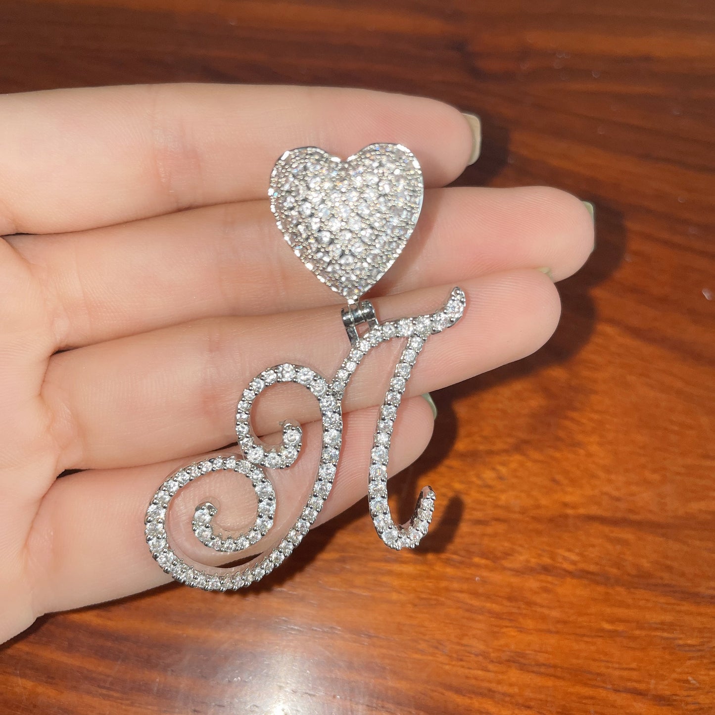 Dancing Script Initial Pendant with Heart Bail