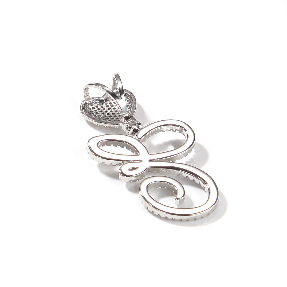 Dancing Script Initial Pendant with Heart Bail