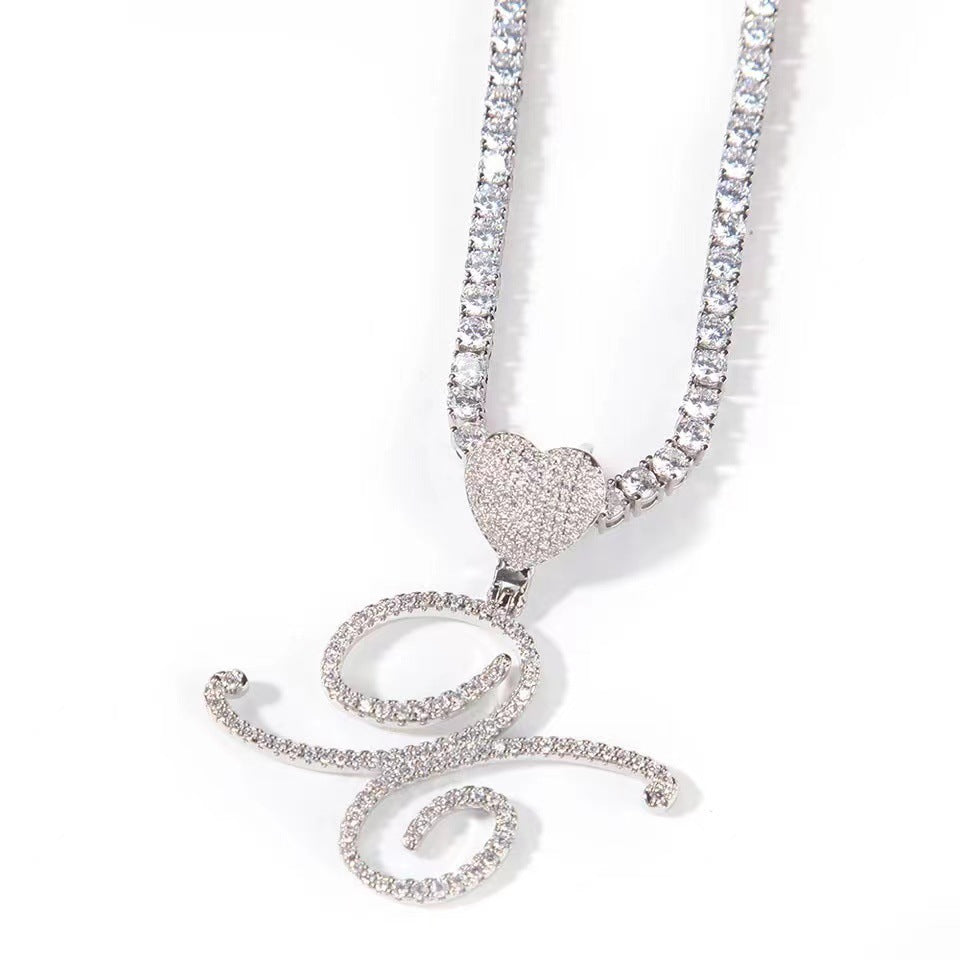 Dancing Script Initial Pendant with Heart Bail