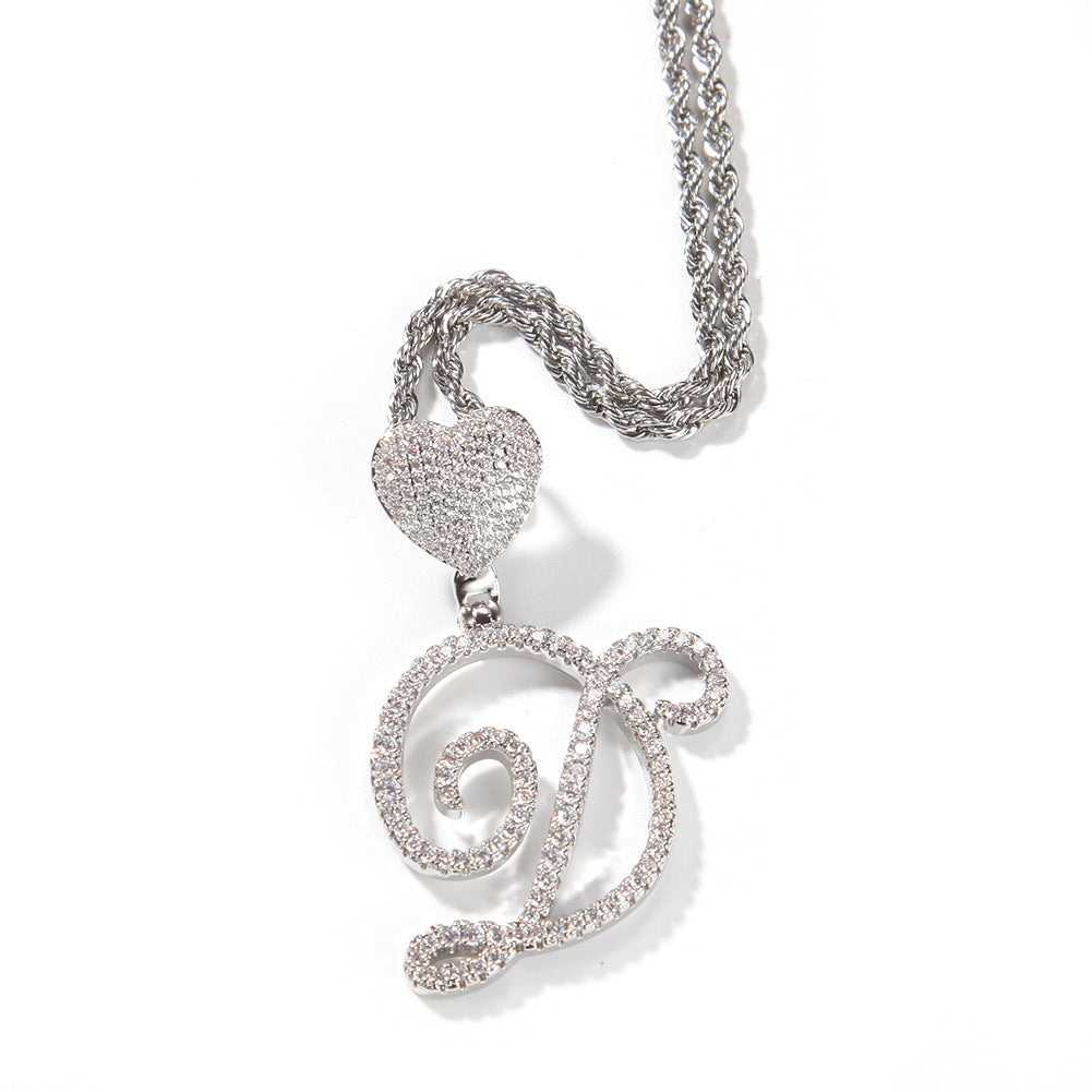 Dancing Script Initial Pendant with Heart Bail