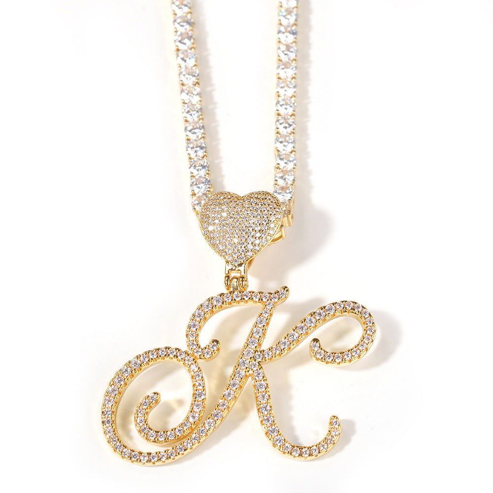 Dancing Script Initial Pendant with Heart Bail