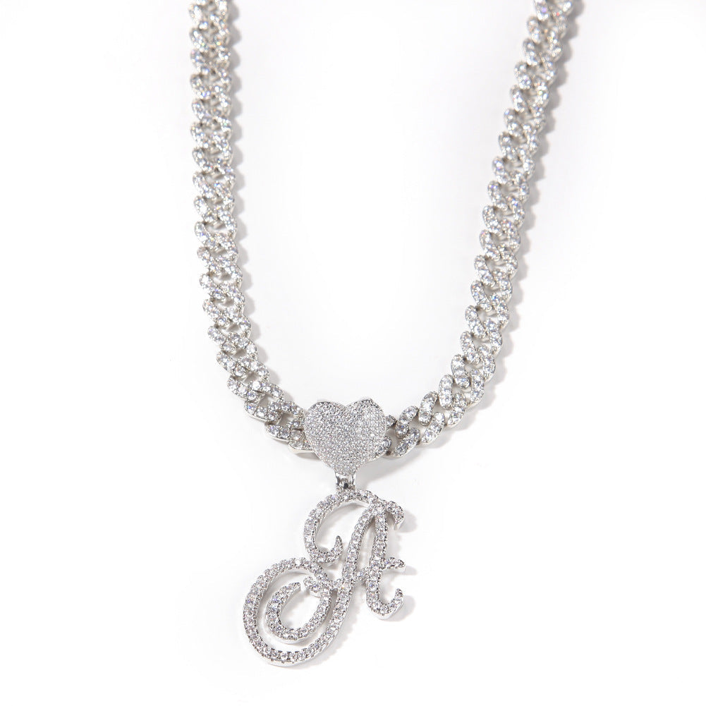 Dancing Script Initial Pendant with Heart Bail