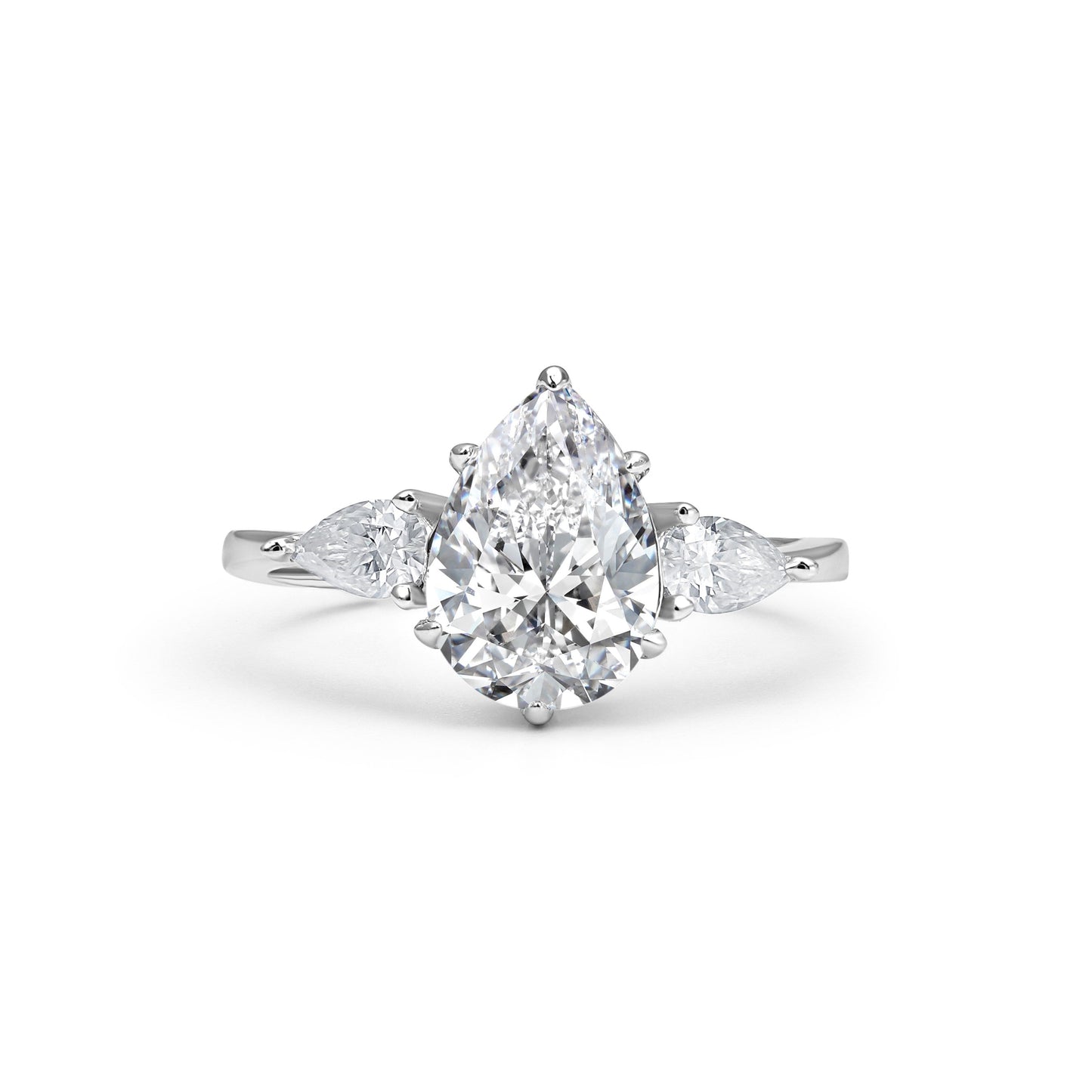 Three Stone Pear Cut Moissanite Ring