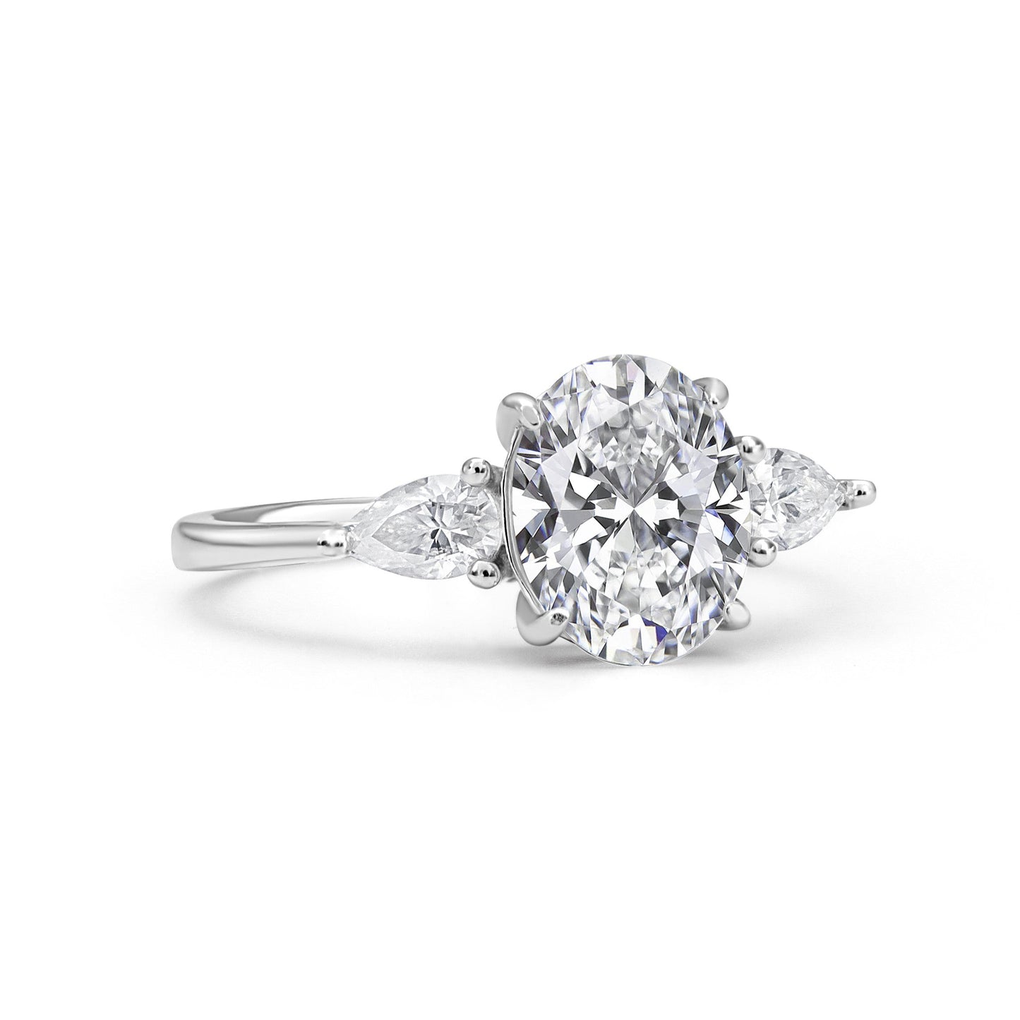 Three Stone Oval Cut Moissanite Ring