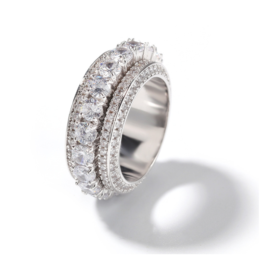 White Gold Zircon Rotatable Electroplated Ring