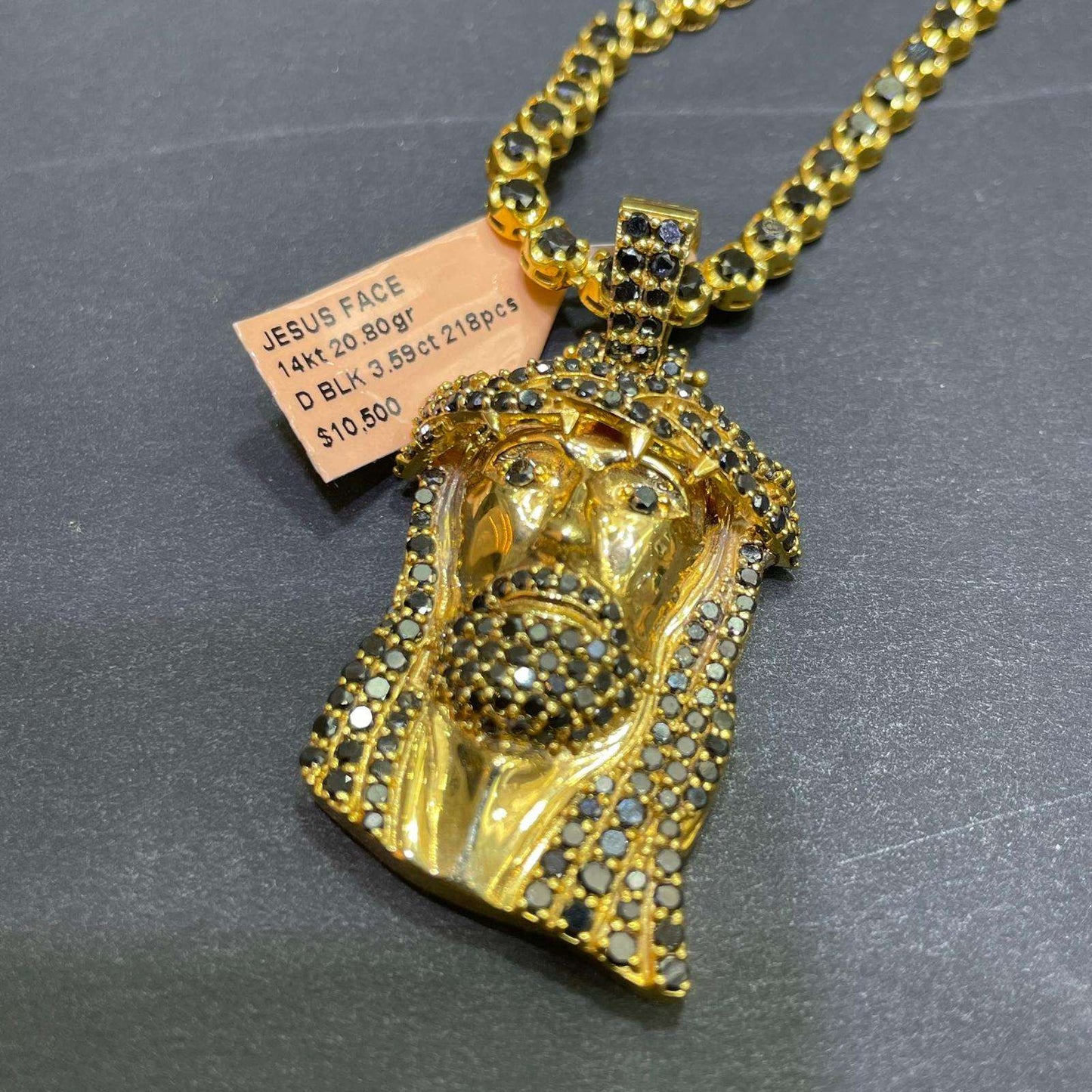 14k Black Diamond Iced Out Jesus Piece