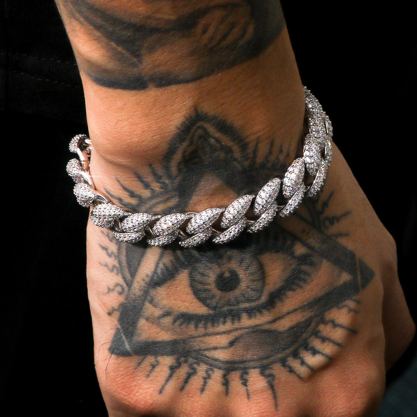 12mm Micro-inlay 3D Iced Cuban Link Bracelet in White Gold Plating