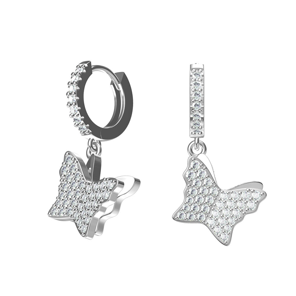 Diamond Butterfly Drop Hoop Earrings