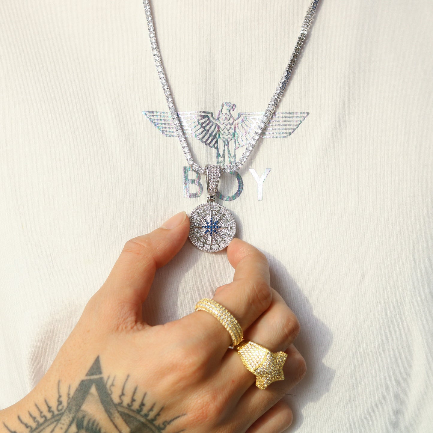 Iced Compass Pendant