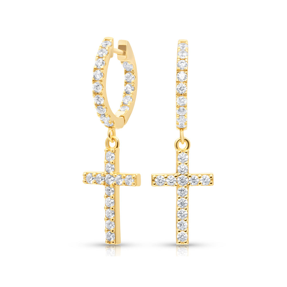 Diamond Cross Huggie Hoop Earrings