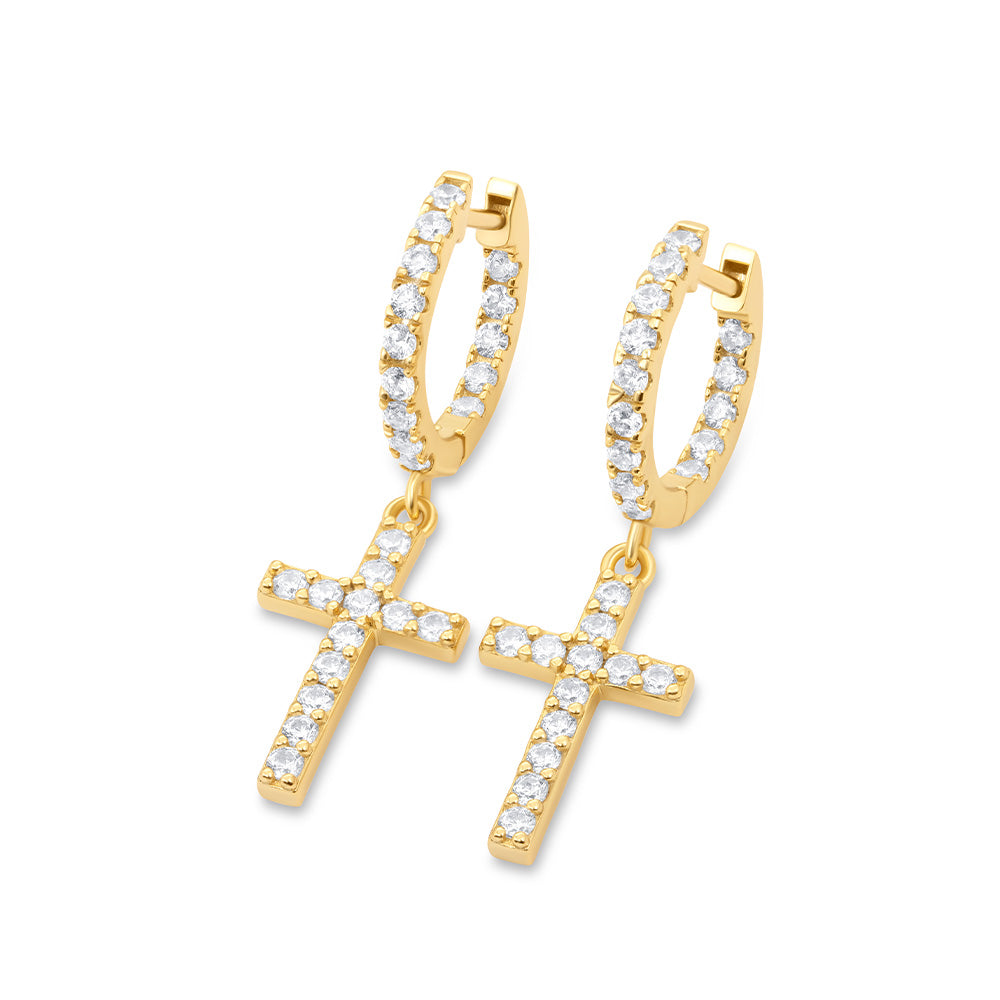 Diamond Cross Huggie Hoop Earrings
