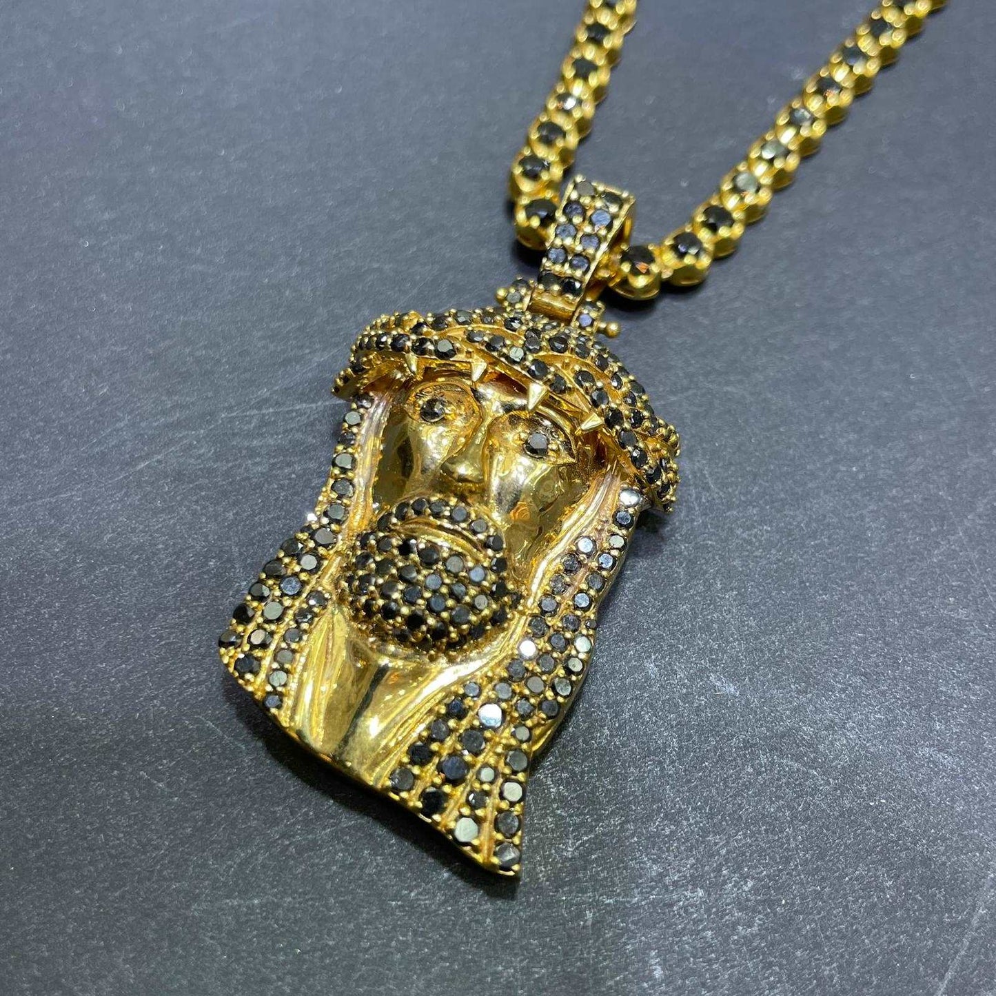 14k Black Diamond Iced Out Jesus Piece