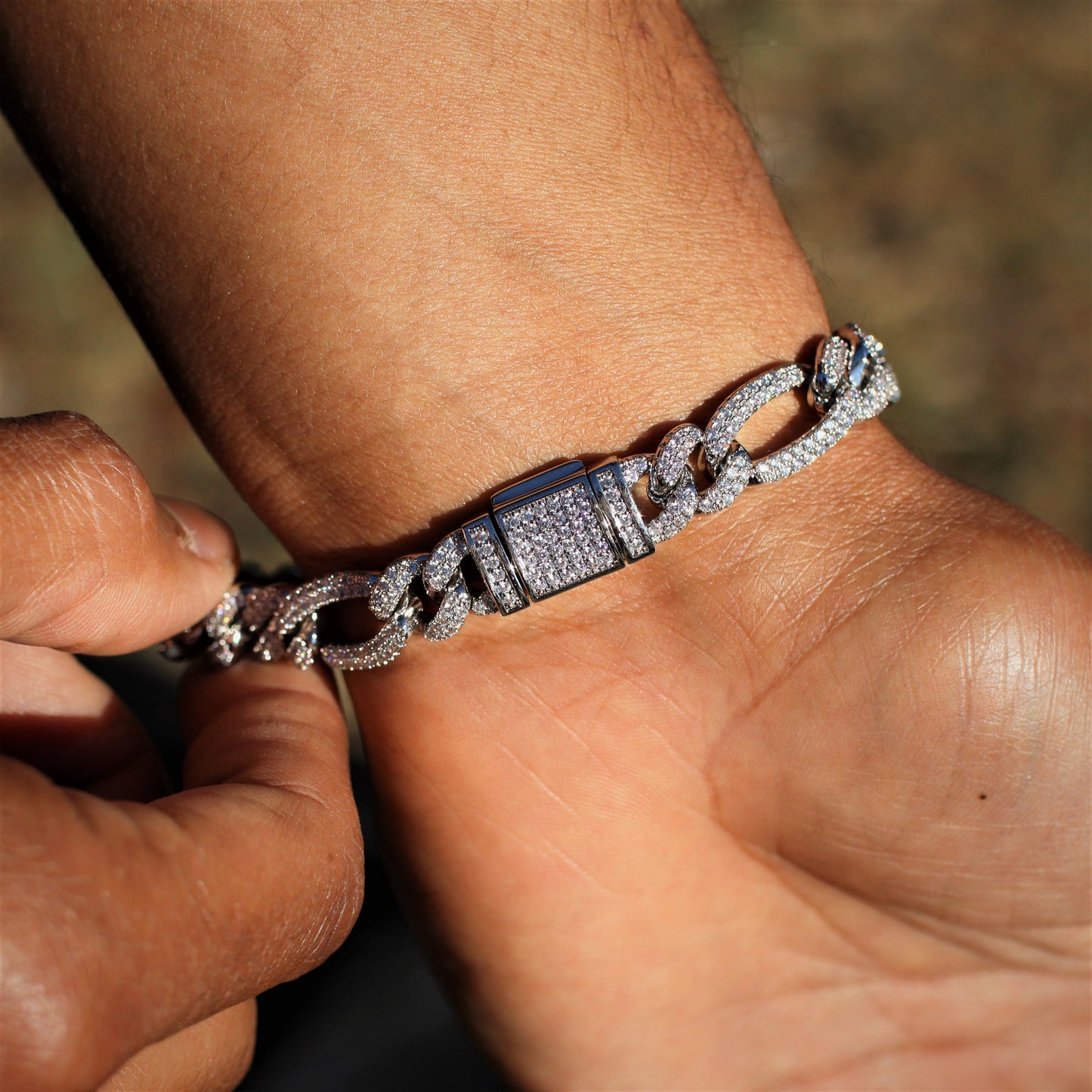 10mm Diamond Figaro Bracelet in White Gold
