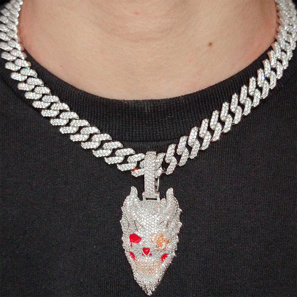Flame Skull Iced Pendant