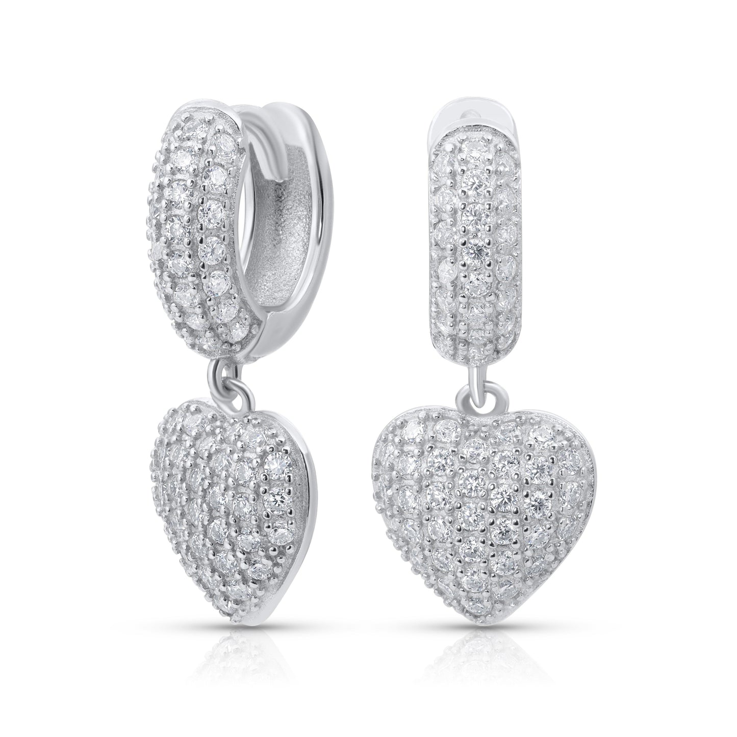 Diamond Heart Drop Hoop Earrings