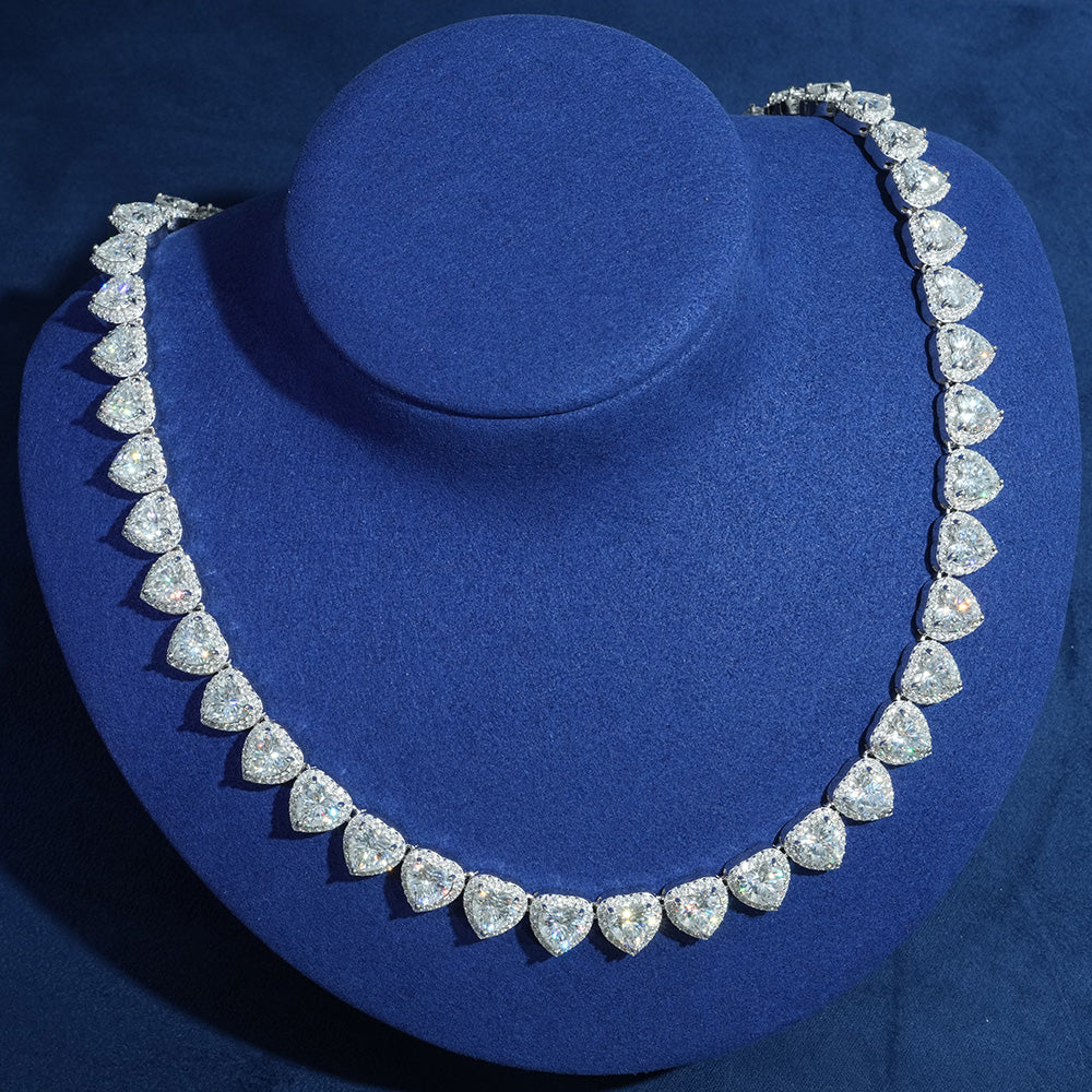 Women's Heart Cut Cluster Tennis Necklace White Gold