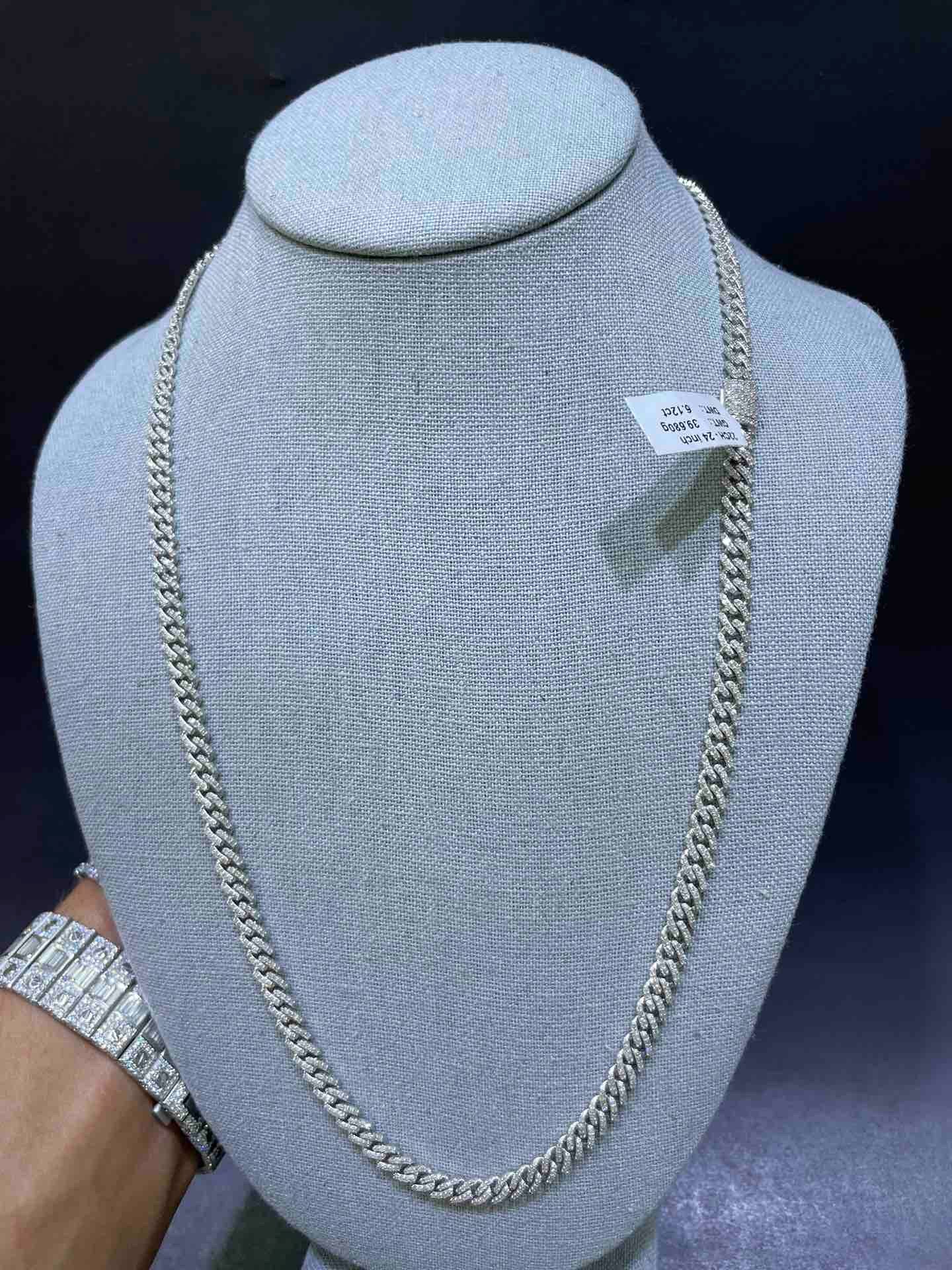 10k White Gold Iced Cuban Link Chain | 6 ct
