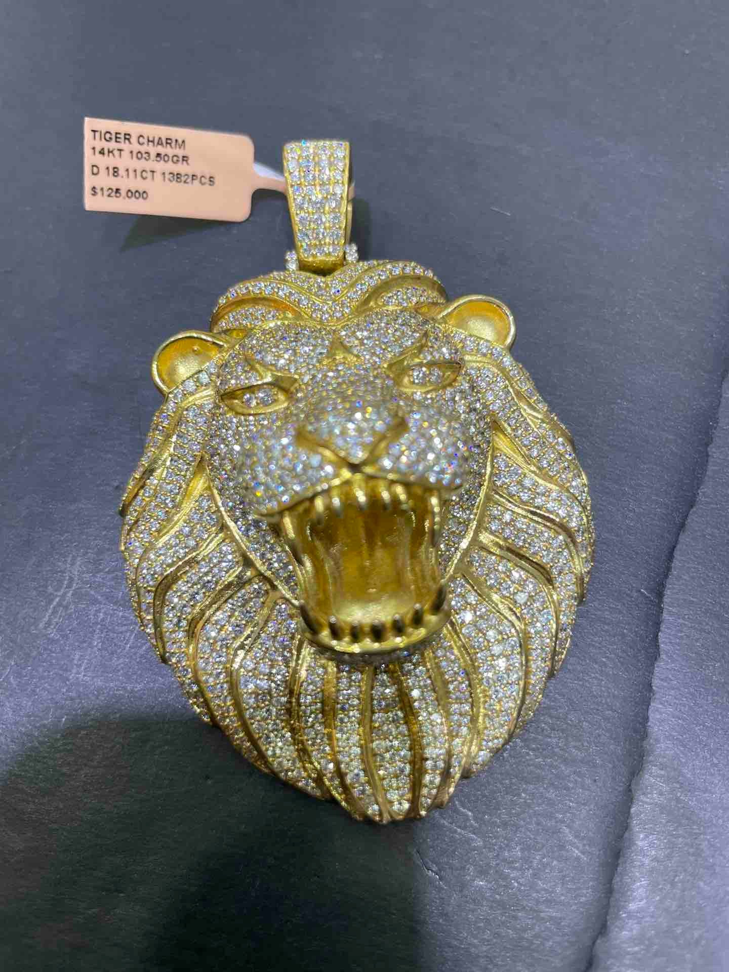 VVS 14k "FLOODED" ICED OUT TIGER PENDANT