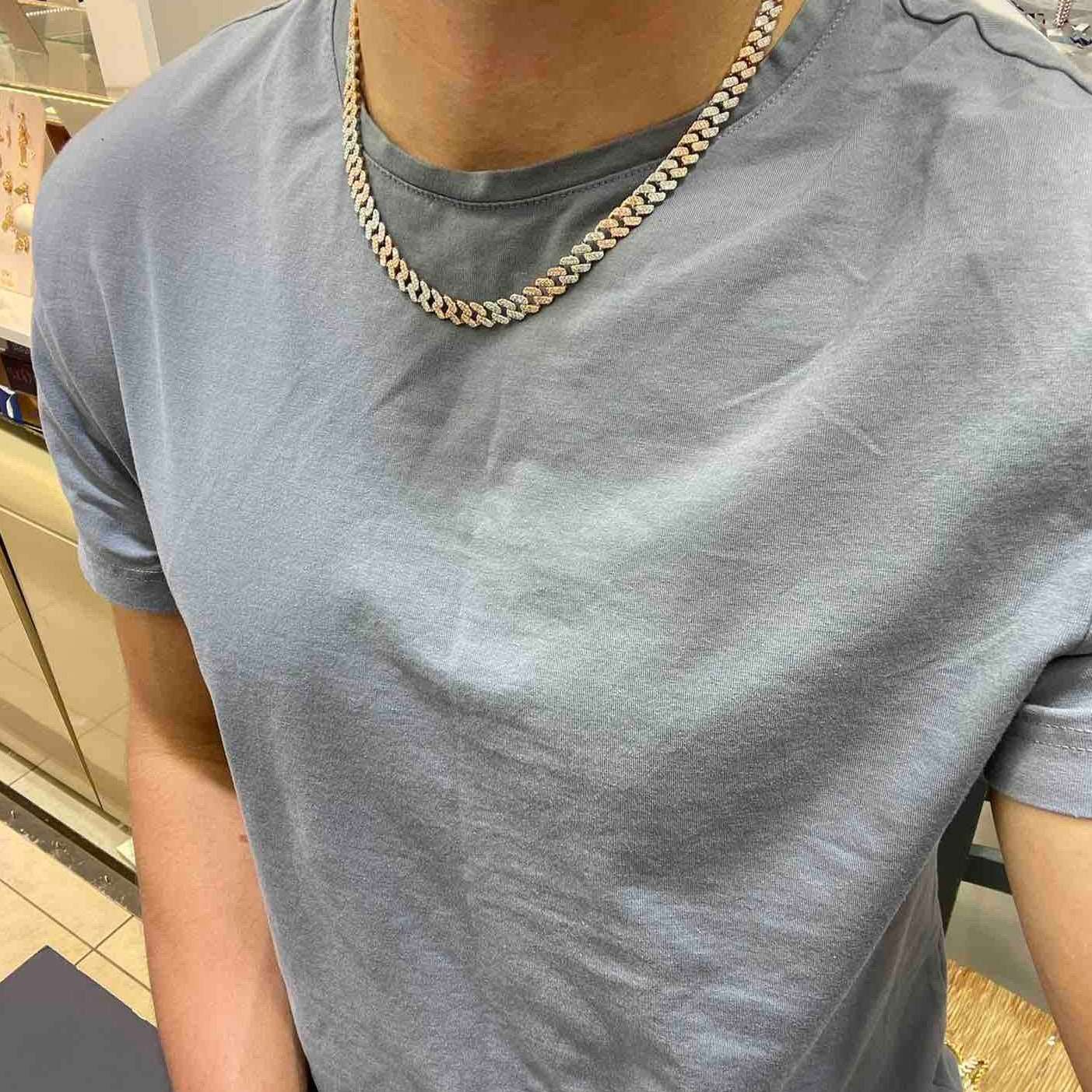 10k Rose 9MM Two Tone Iced Cuban Link Chain