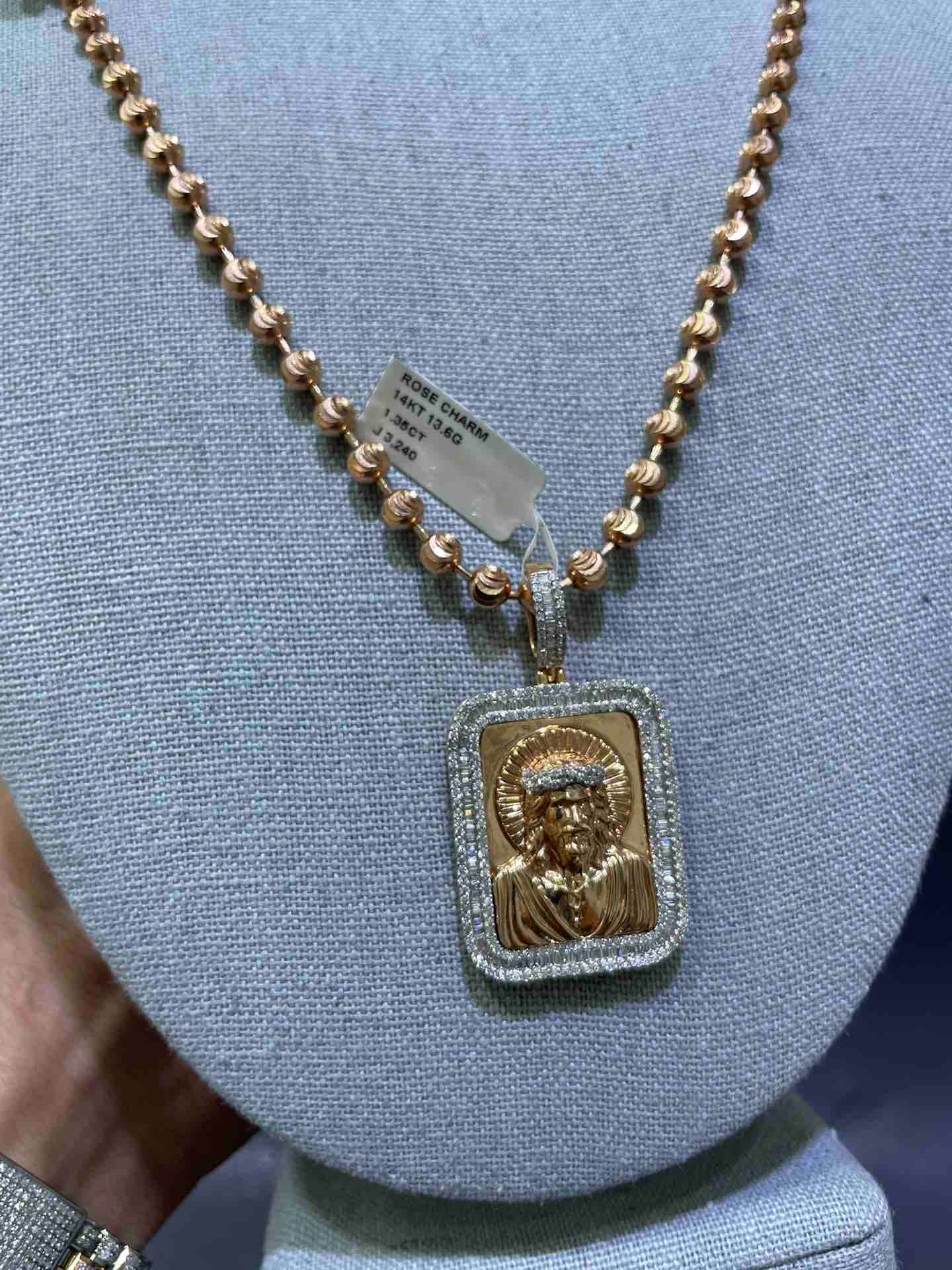 Iced Out Charm Rose Gold 14k Jesus Christ Charm 1.35 CT