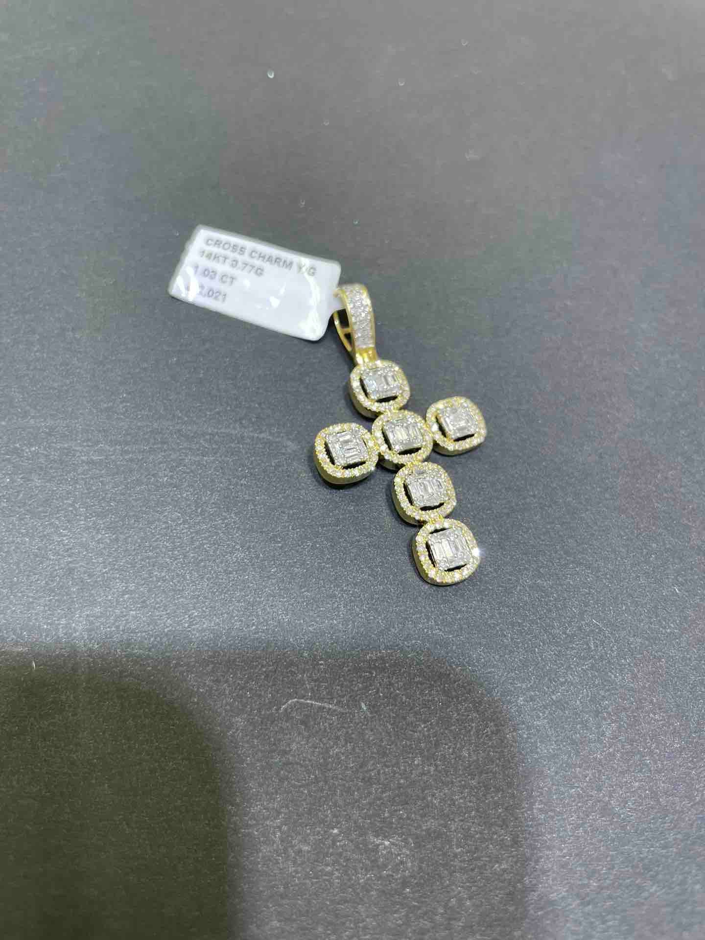 14k Diamond Baguette Cross Iced Out Pendant