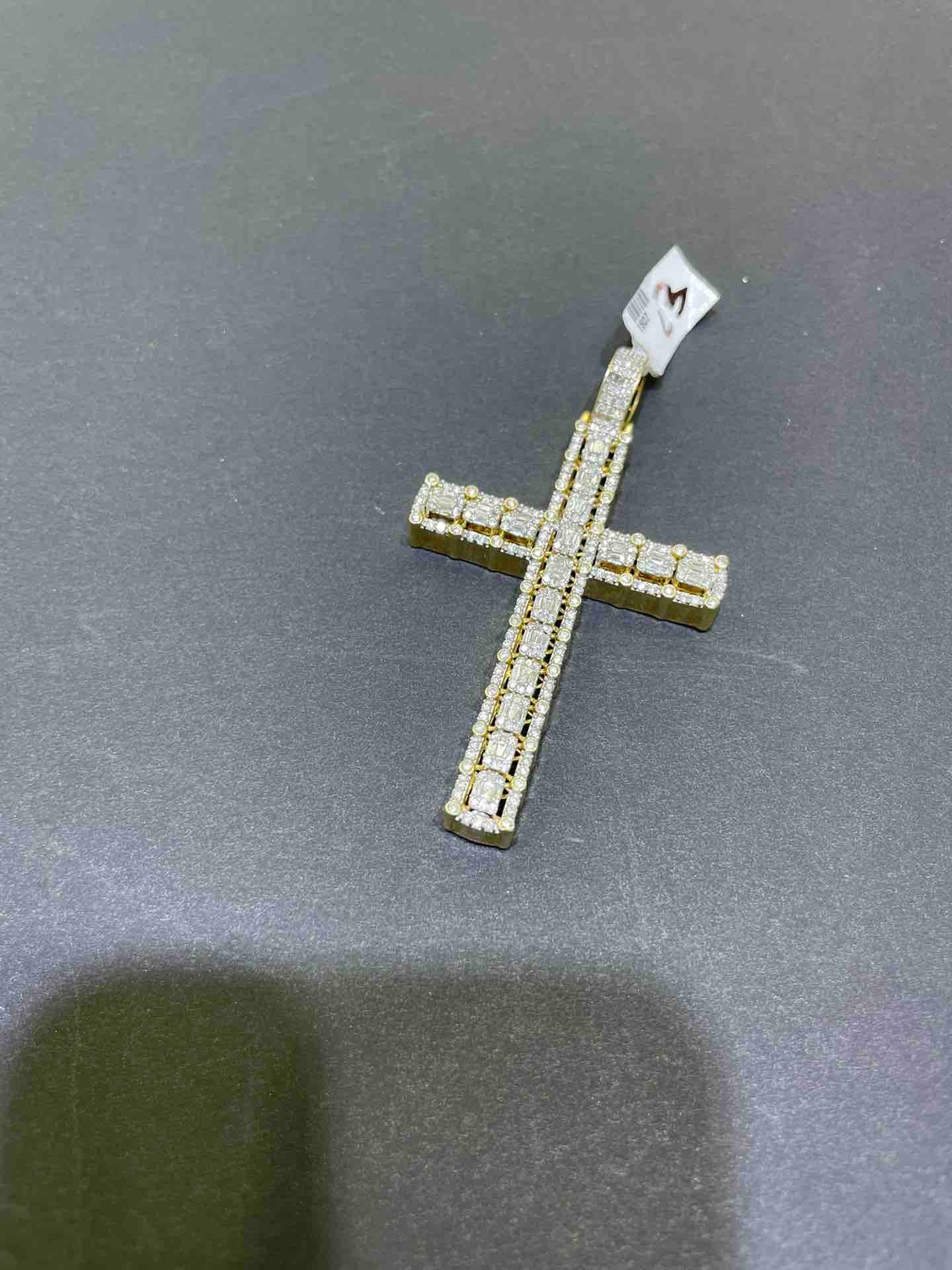 New 14k Large Vs1 Natural Diamonds 💎 Baguette Cross Pendant