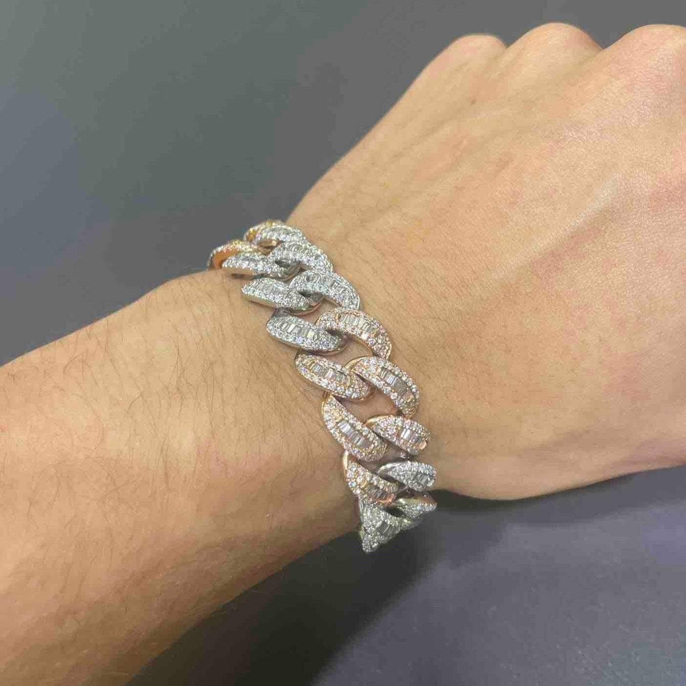 Iced Out Cuban Link Bracelet 14k Rose Two Tone | 71 G, 14 ct