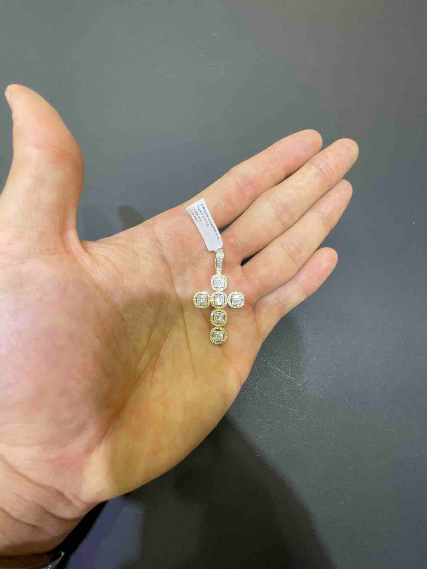 14k Diamond Baguette Cross Iced Out Pendant
